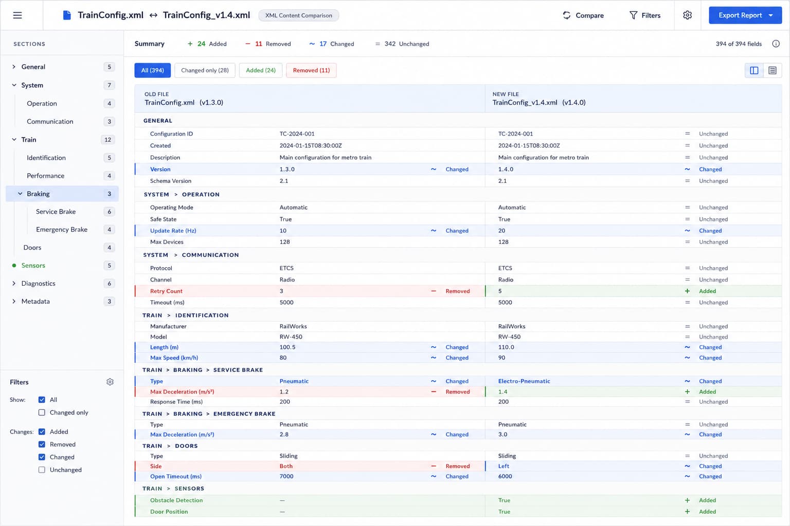 GIT-MEENA — railway configuration diff tool interface